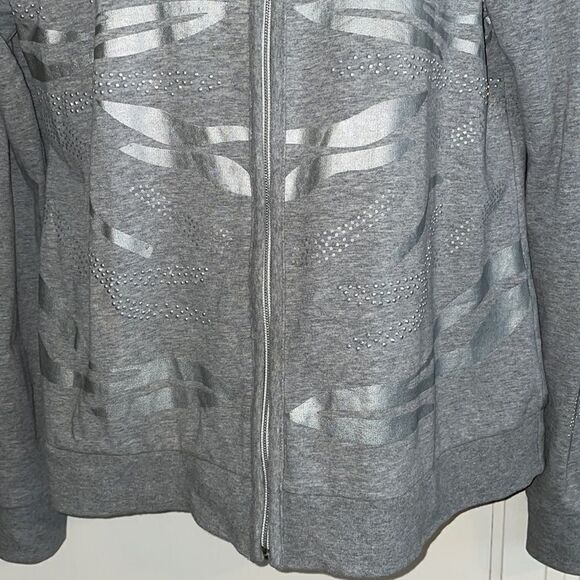 BCBG Max Azria gray/silver with bling cotton/spandex knit jacket - Picture 3 of 11